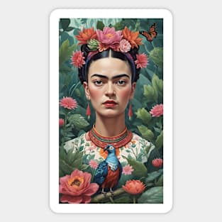 Frida's Spectrum of Colors: Vibrant Portrait Illustration Magnet